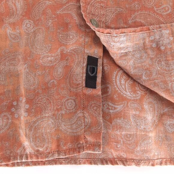 Black Brown 1826 Mens Orange Paisley Button Down Short Sleeve Shirt -Size L -GUC - Picture 7 of 12